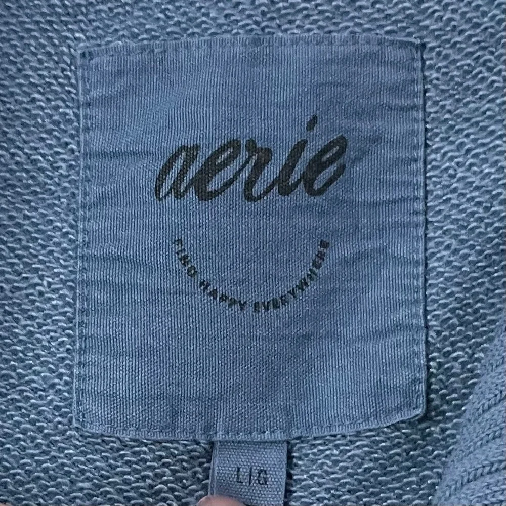 Aerie Sweatshirt Womens Large Blue Oversized Quarter Zip Ribbed Trim Cozy Cotton - Picture 9 of 11